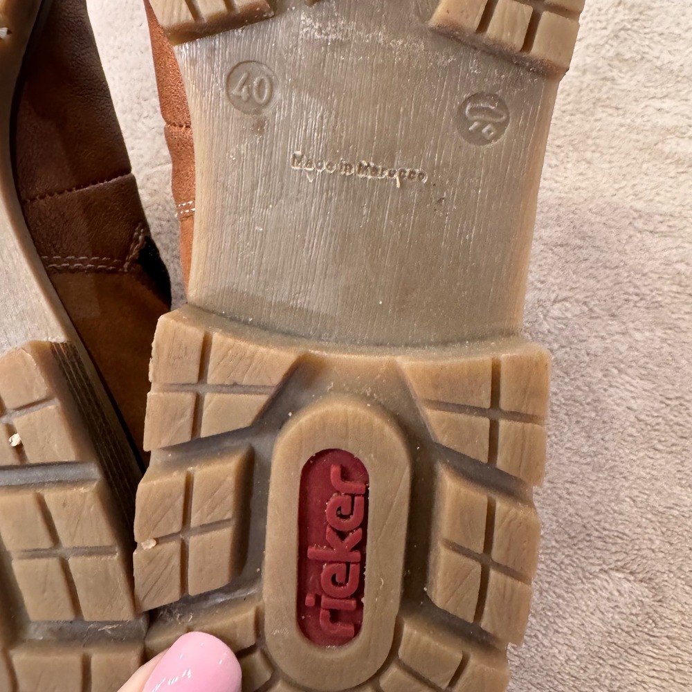 Rieker Leather Lug Sole Sweater Knit Sherpa Hiking Boots Cozy Boho EU40/US 9.5 - Picture 9 of 11